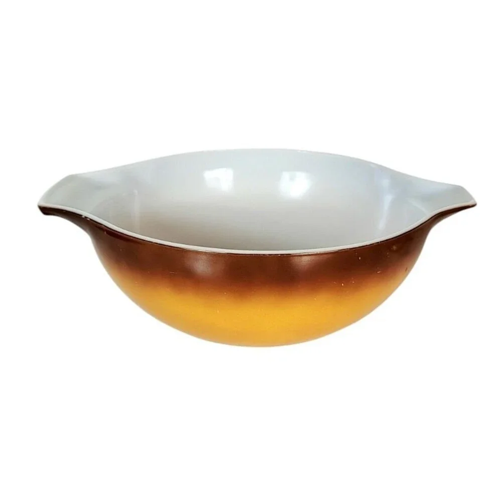 VTG 70s Pyrex Old Orchard Brown Ombre 1.5 qt Casserole Dish 4 qt Cinderella Bowl
